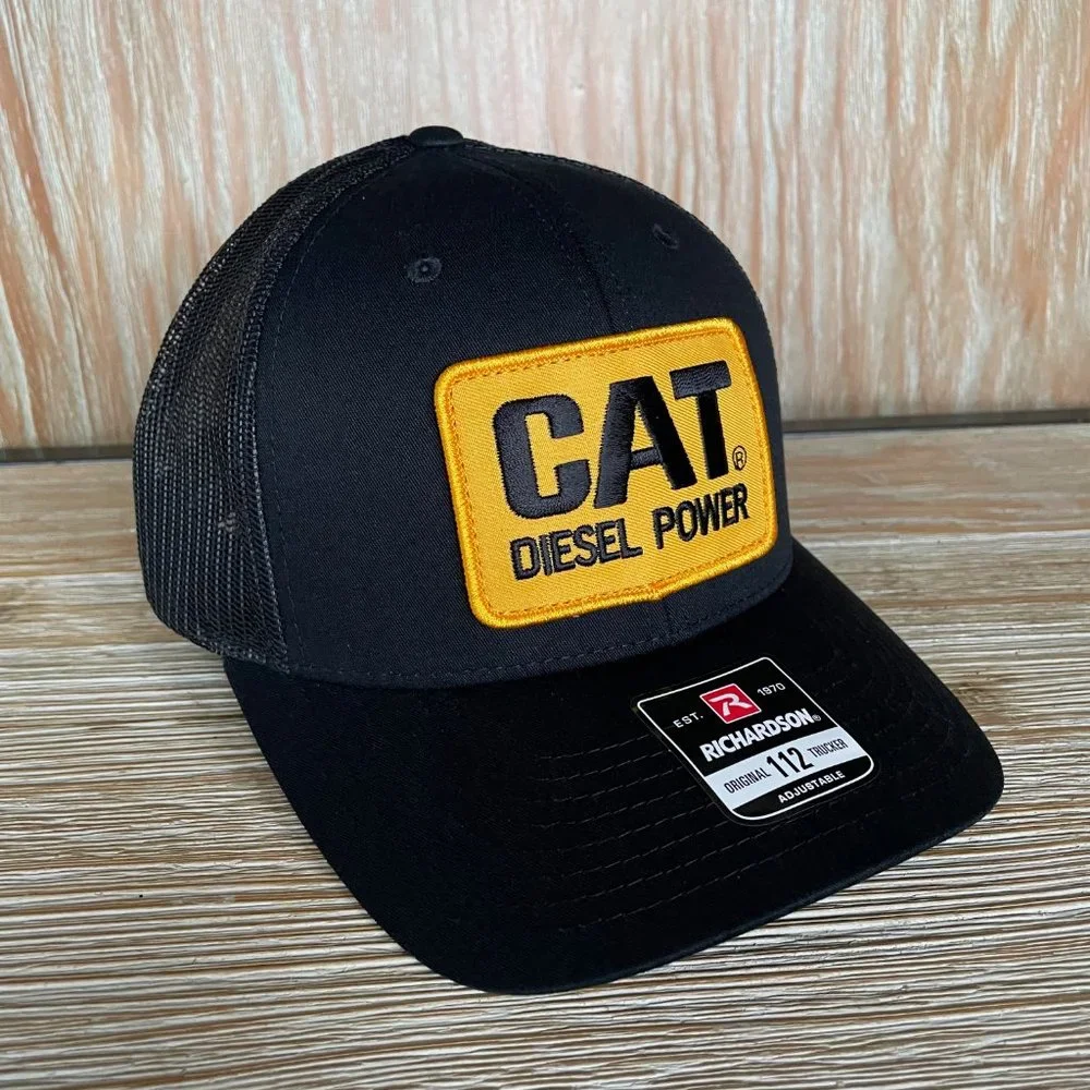 Vintage Caterpillar CAT Diesel Power Patch Hat - Richardson 112 All Black Cap - Picture 3 of 8